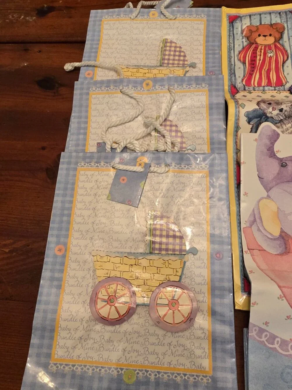 Gift Bags Lot of 5 Baby Shower Pink Blue Yellow White Medium Large